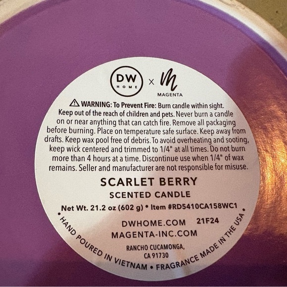 Purple Wicked Bowl Candle Scarlett Berry Scented - Picture 2 of 3